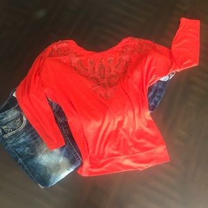 Lovely coral red Miss Me top with embellishments